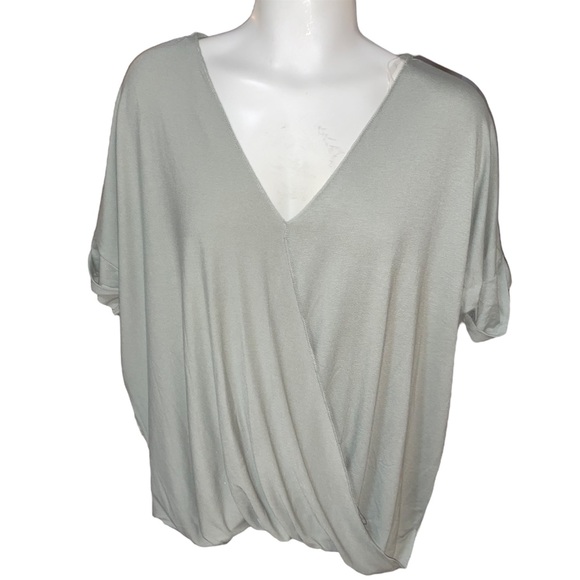 Draped, short sleeve top in sage - Picture 3 of 6